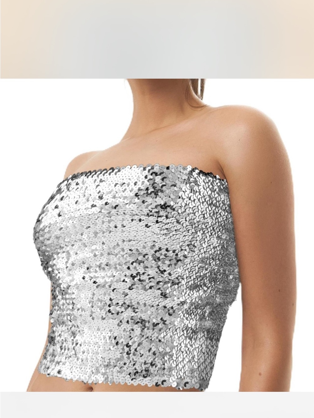 Silver Sequin Strapless Tube Top